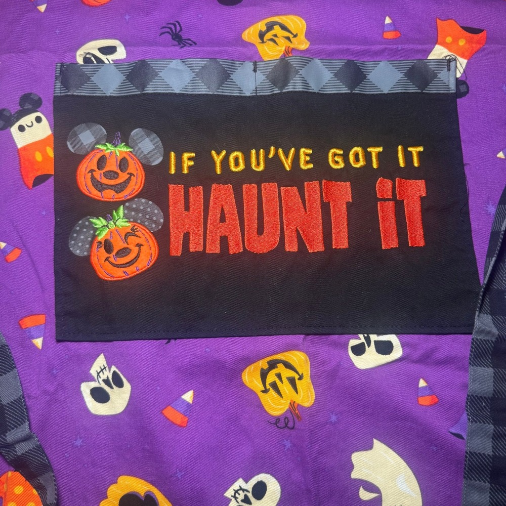Disney Halloween Apron Purple Mickey Pumpkin Ghosts Candy Corn Pockets Handmade - Picture 4 of 5